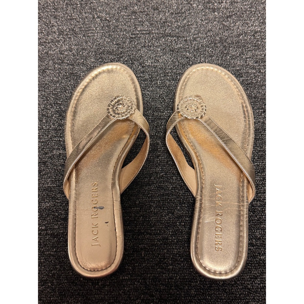 Jack Rogers Womens 8M Metallic Gold Whipstitch Rondelle Flat Flip Flop Sandals